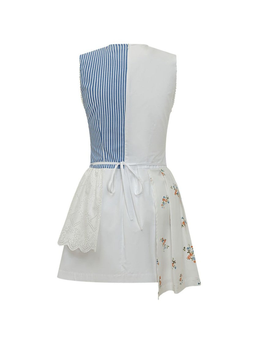 Msgm White Blue Striped Floral Mini Dress