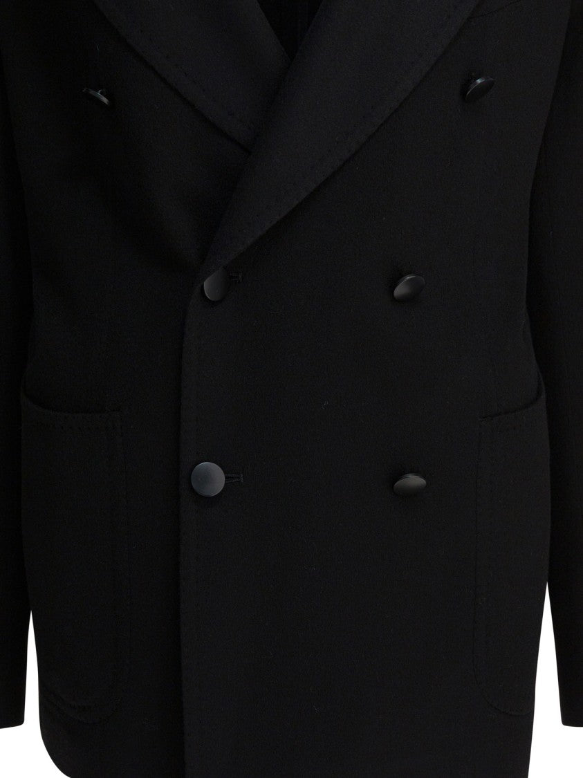 Tagliatore Double-Breasted Cashmere-Wool Blend Jacket With Wide Lapels