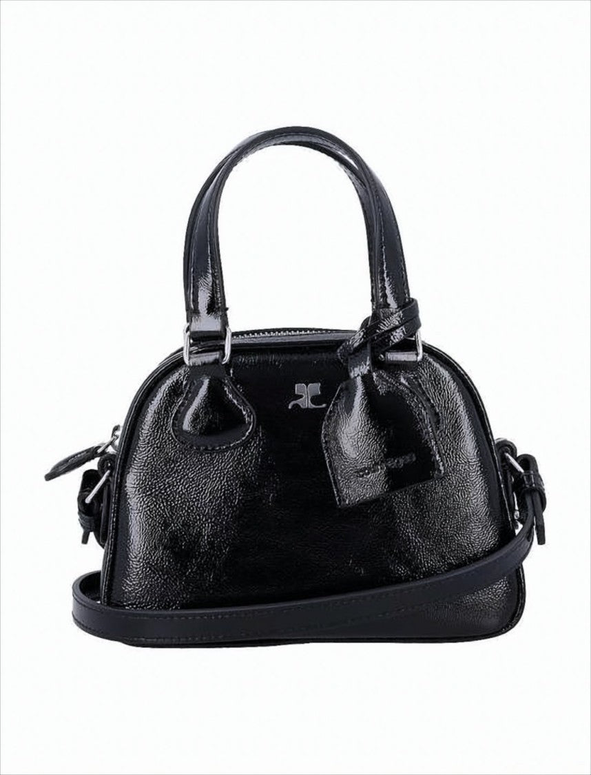 Courrèges Structured Black Cow Leather Crossbody Bag