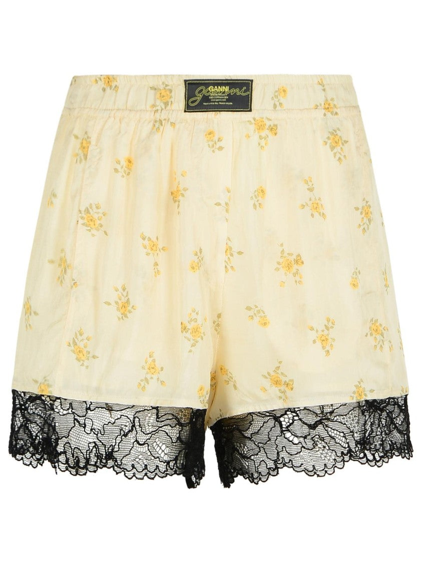 Ganni Yellow Viscose Shorts