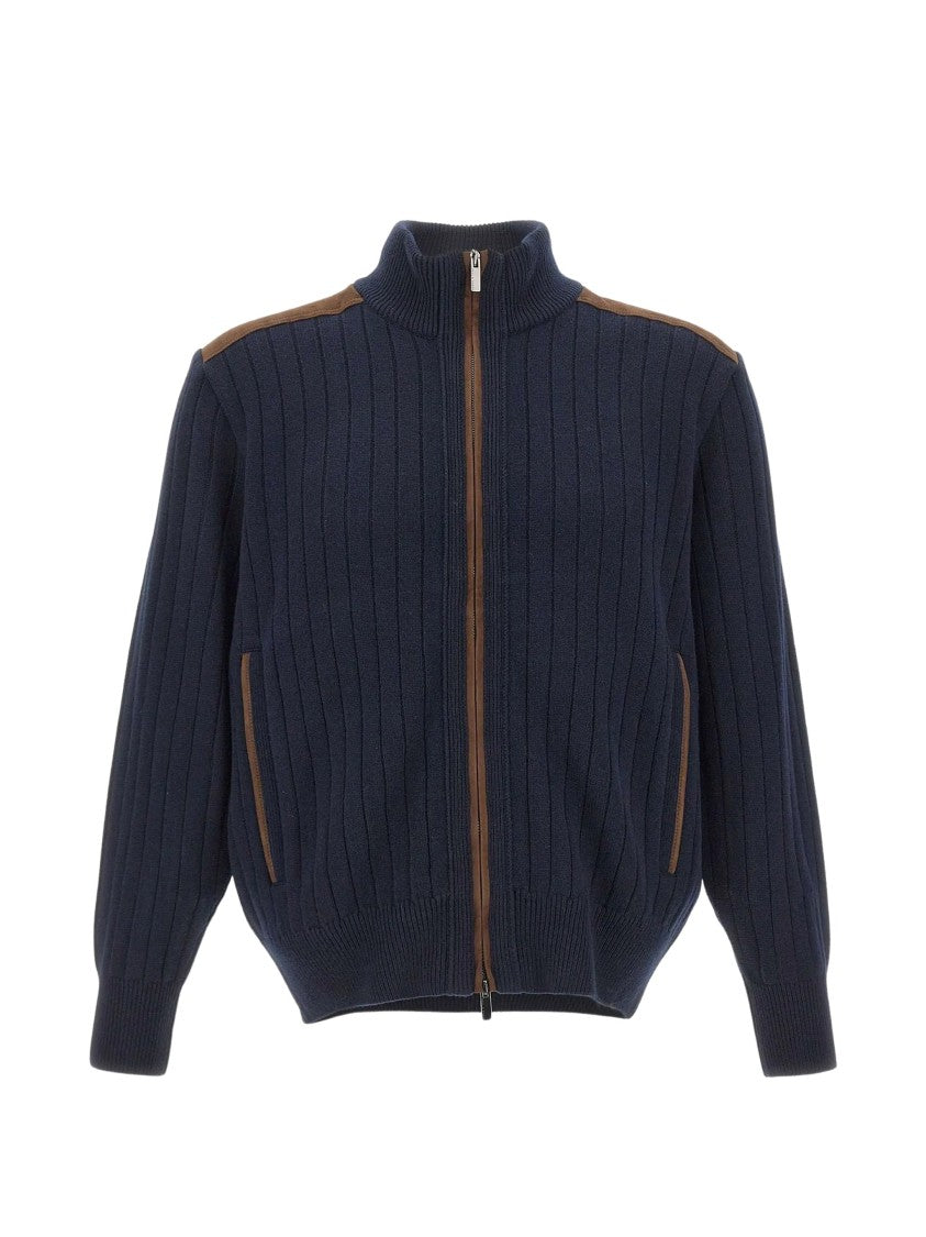 Paul & Shark Wool-Cashmere Ribbed Knit Zip-Through Knit