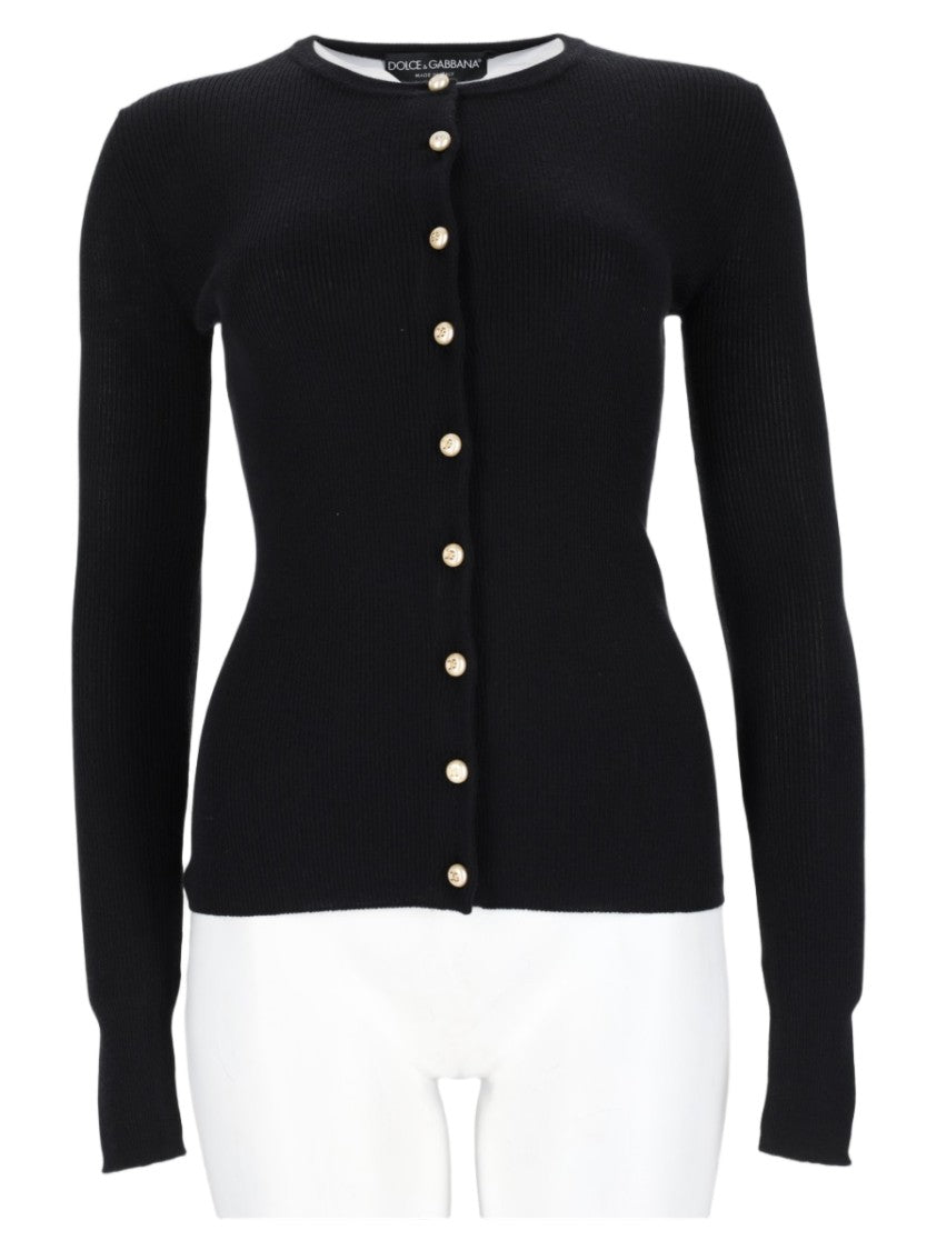 Dolce & Gabbana Fitted Black Cashmere Sweater With Button Closure