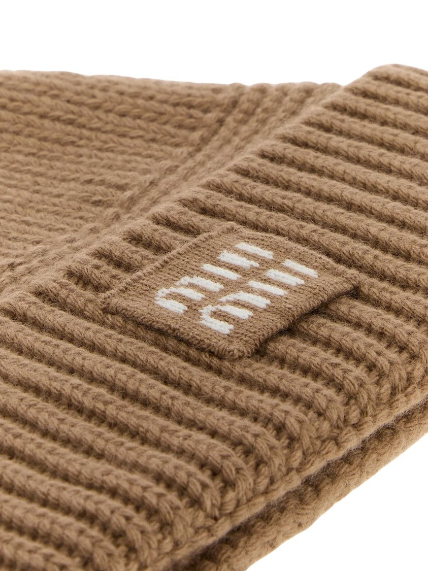 Miu Miu Ribbed Knit Beanie Hat