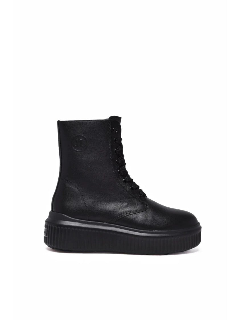 Janet & Janet Black Leather Lace-Up Combat Boots