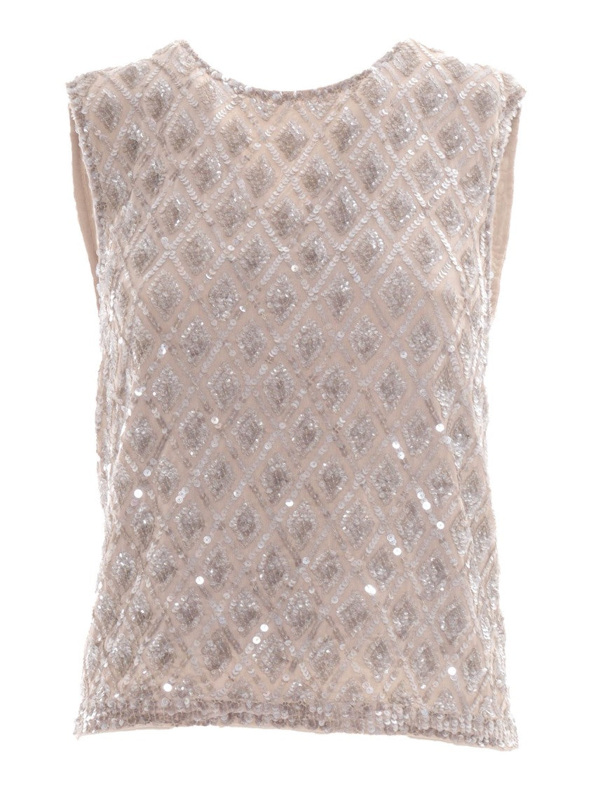 P.A.R.O.S.H. Textured Sleeveless Top With Sequined Diamond Pattern
