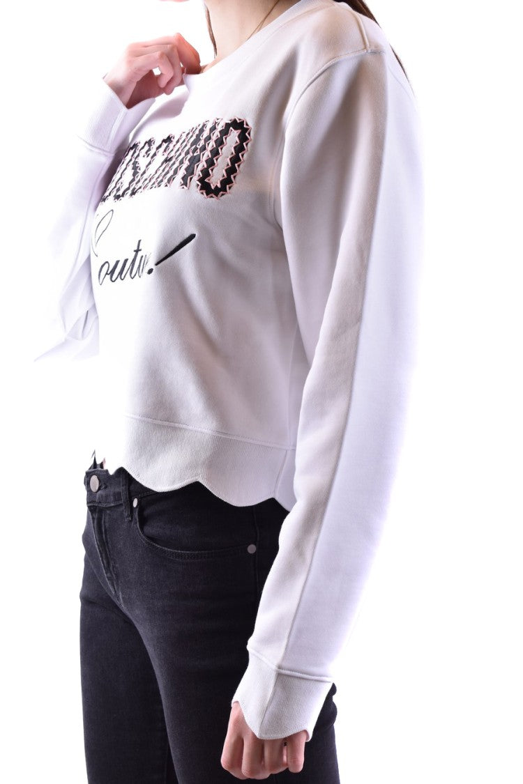 Moschino Cropped White Sweatshirt With Scalloped Hem