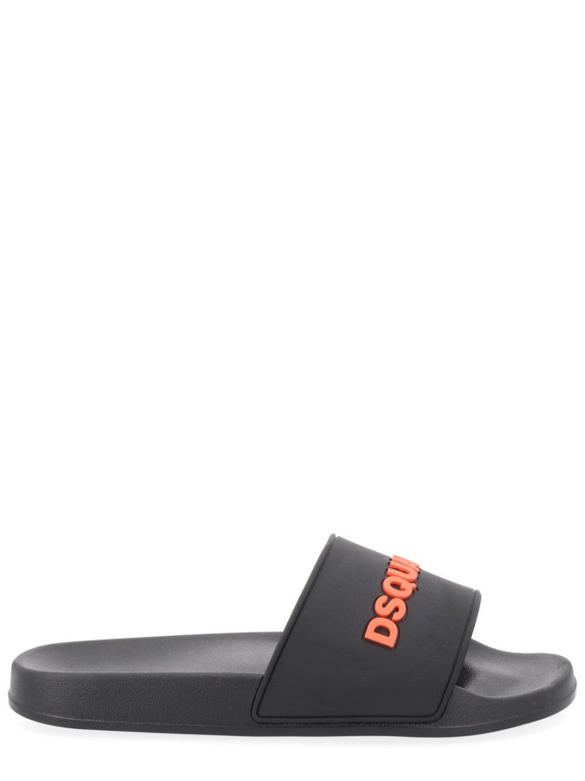 Dsquared2 Orange Raised Lettering Slide Sandals