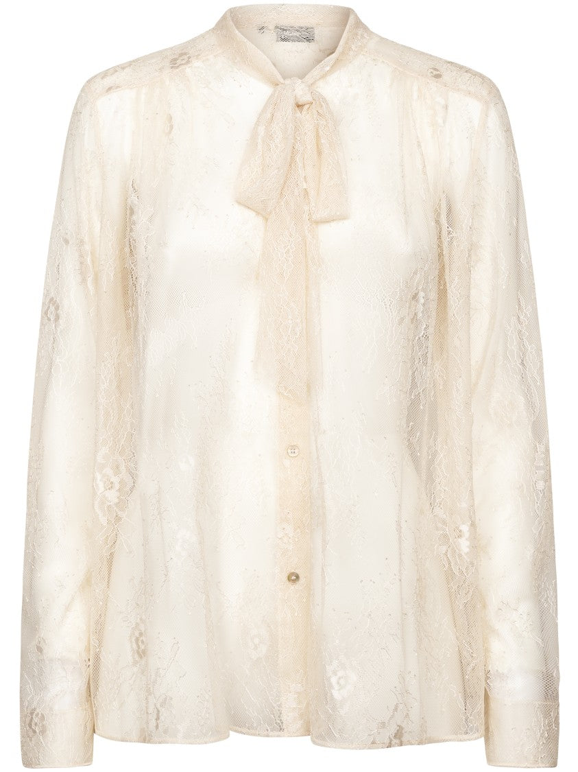 Forte Forte Chantilly Lace Bow Tie Floral Shirt