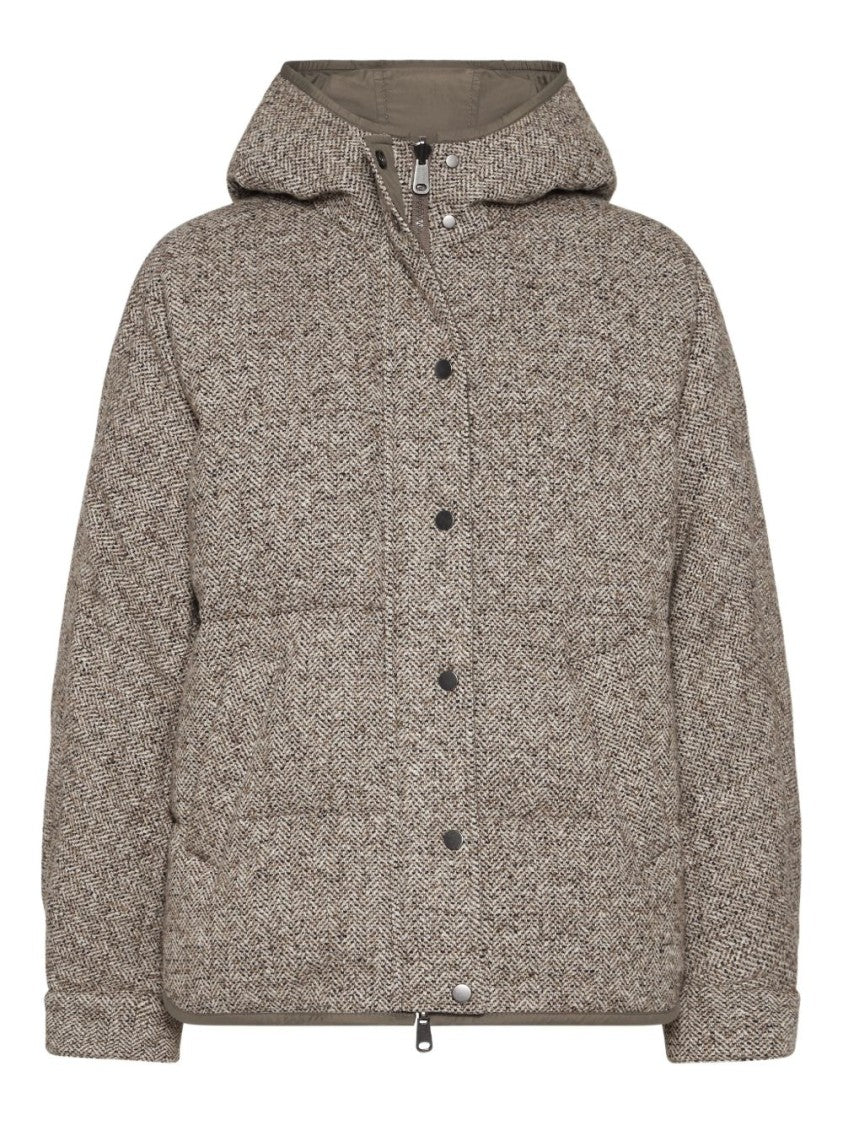 Brunello Cucinelli Padded Herringbone Coat With Hood