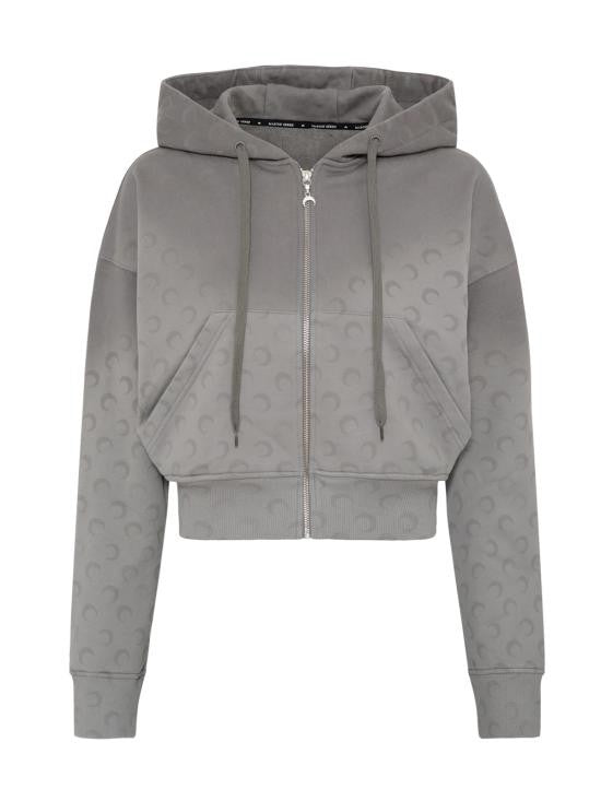 Marine Serre Crescent Moon Embossed Zip-Up Hoodie