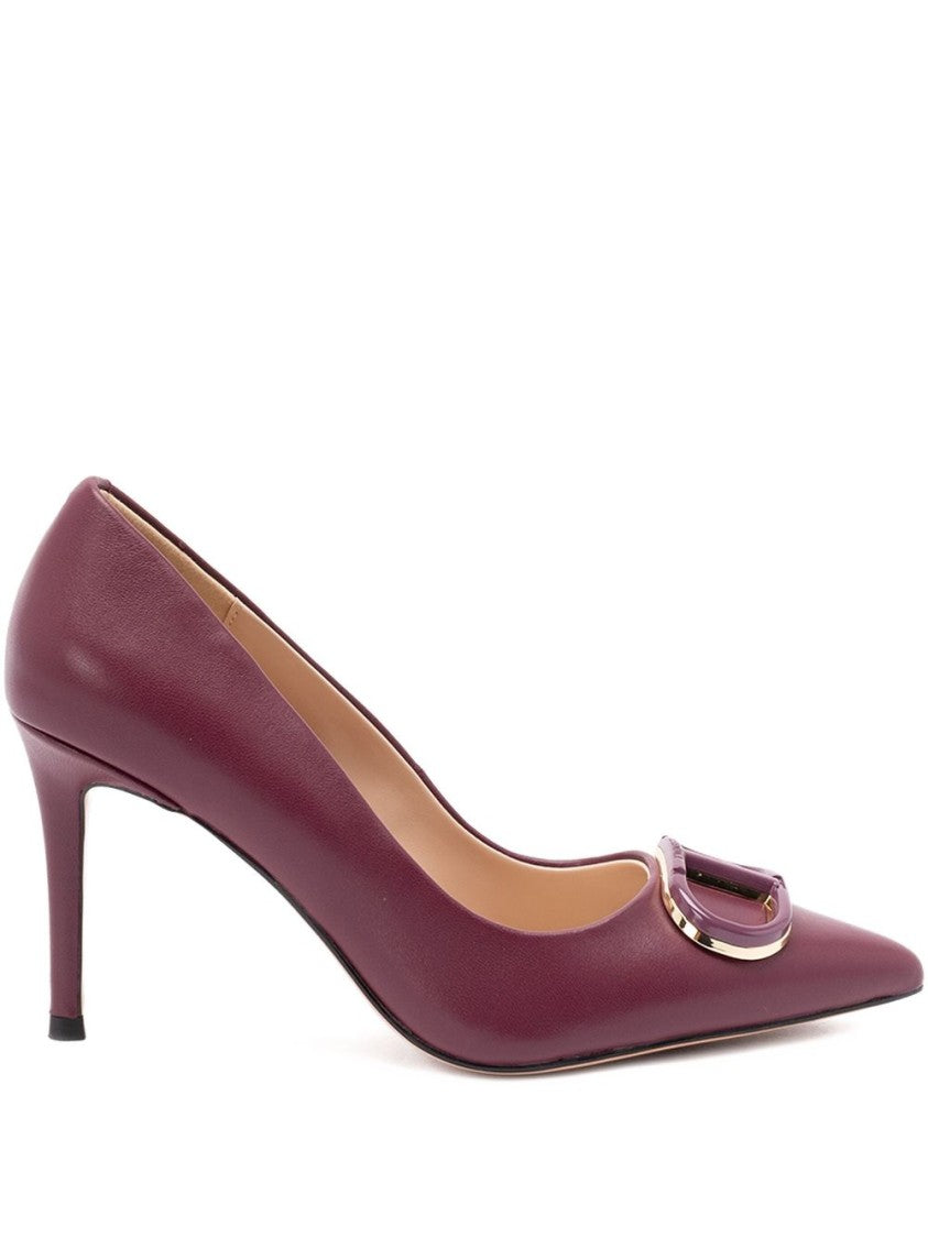 Twin-Set Bordeaux Leather Pumps With Decorative Buckle Detail