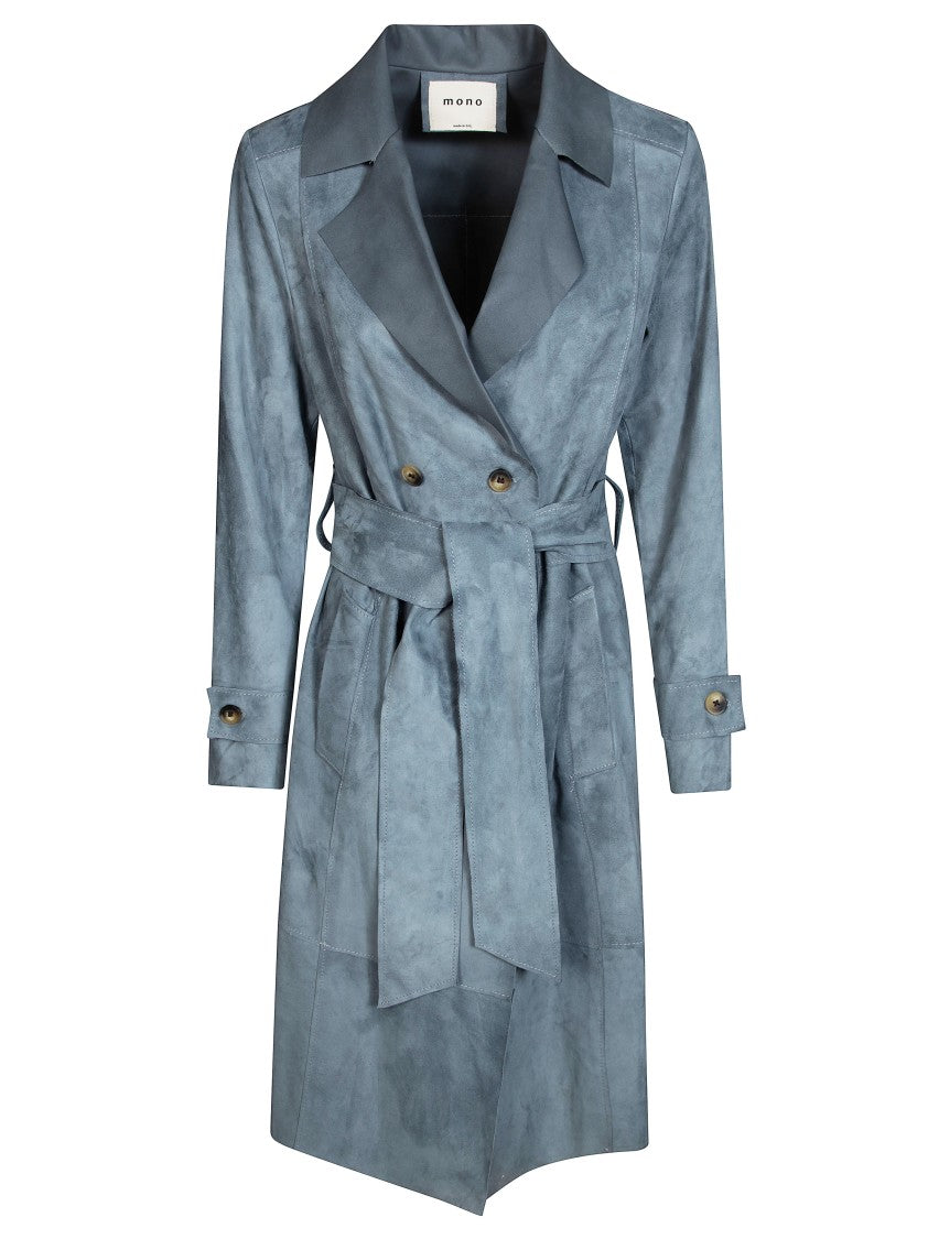 Nuage Soft Suede Belted Double Breasted Trench Coat