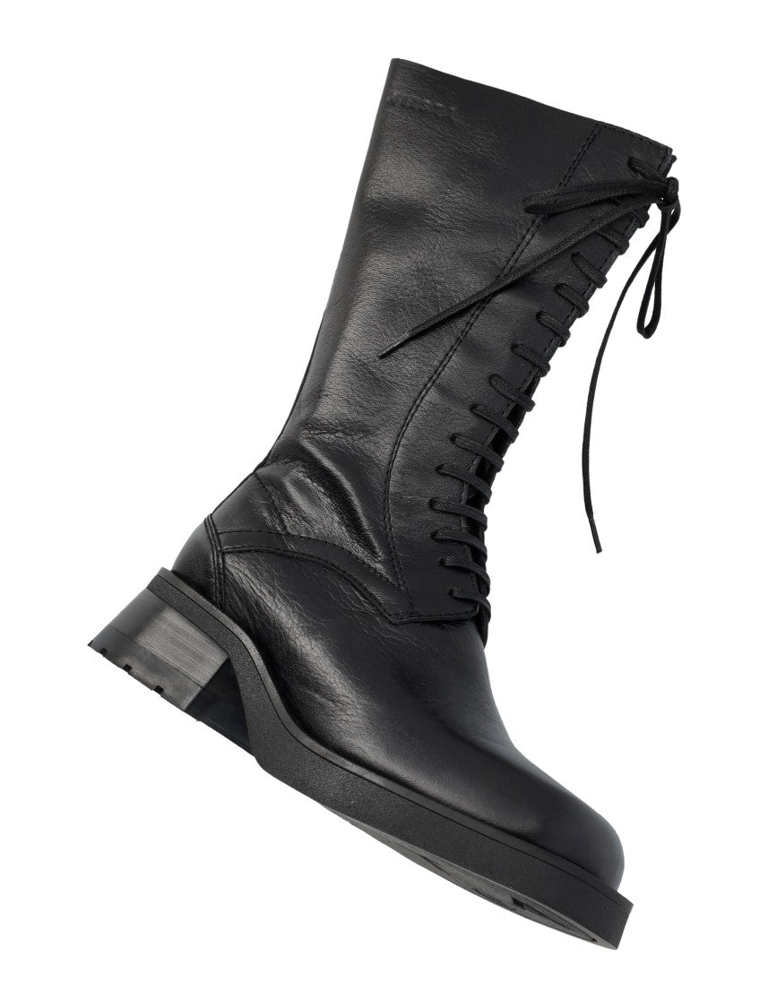 Miista Vel Lace-Up Leather Boots Black