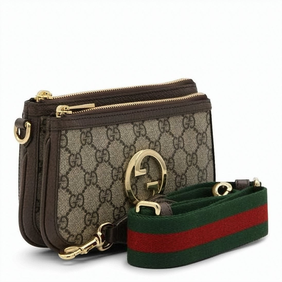 Gucci Monogram Canvas Crossbody Bag With Leather Trim