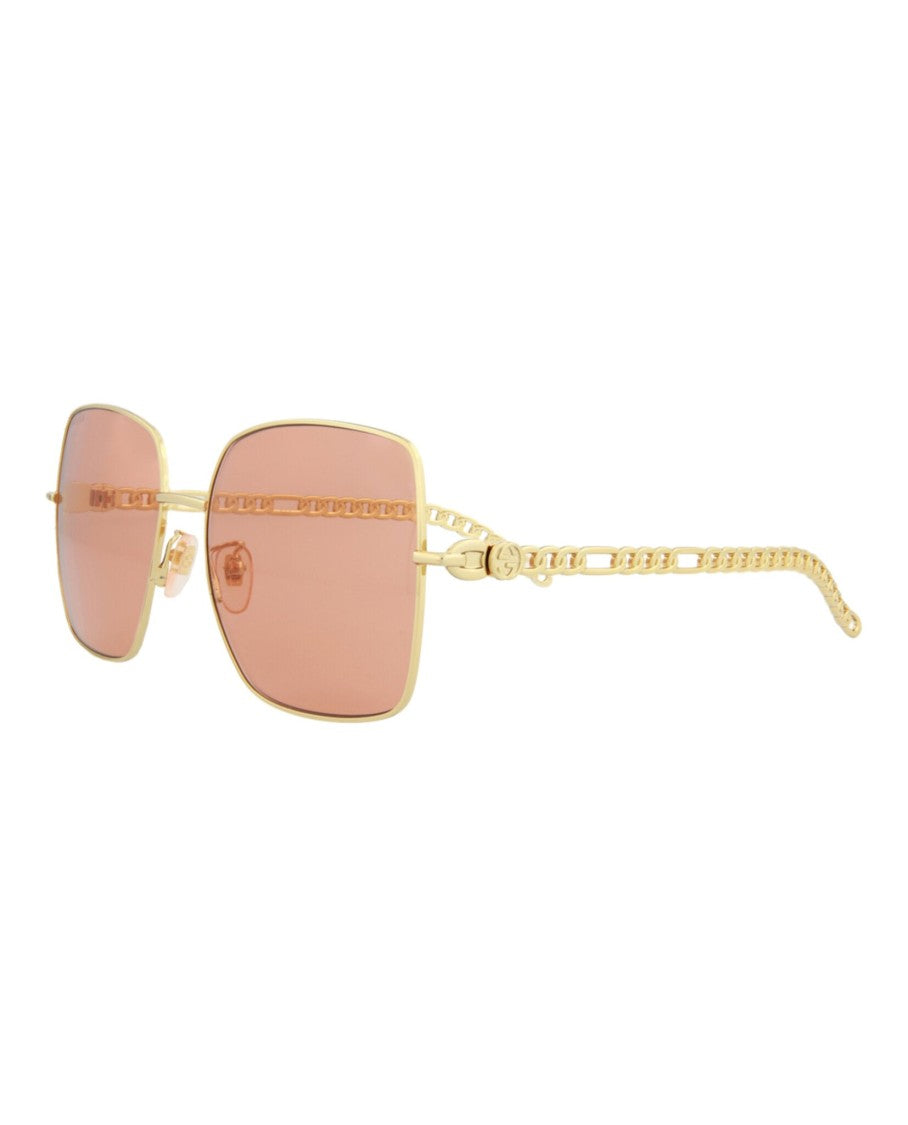 Gucci Square-Frame Metal Sunglasses With Heart-Shaped Charm