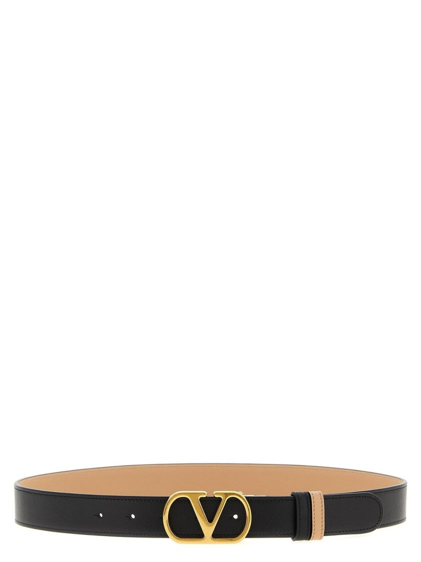 Valentino Garavani Black Belt With Polished Buckle And Refined Texture