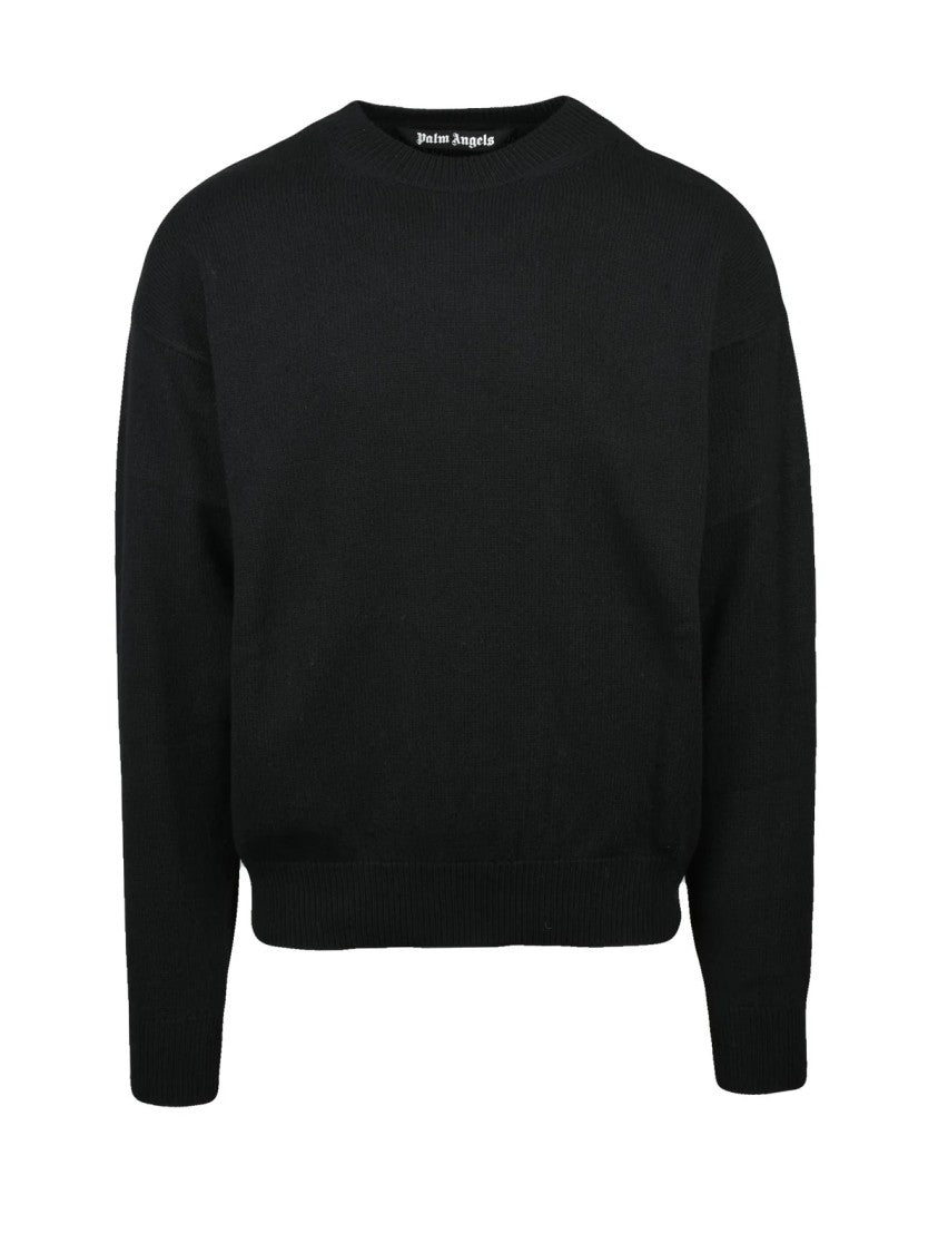 Palm Angels Crew Neck Sweater With Gothic Lettering And Minimalist Appeal