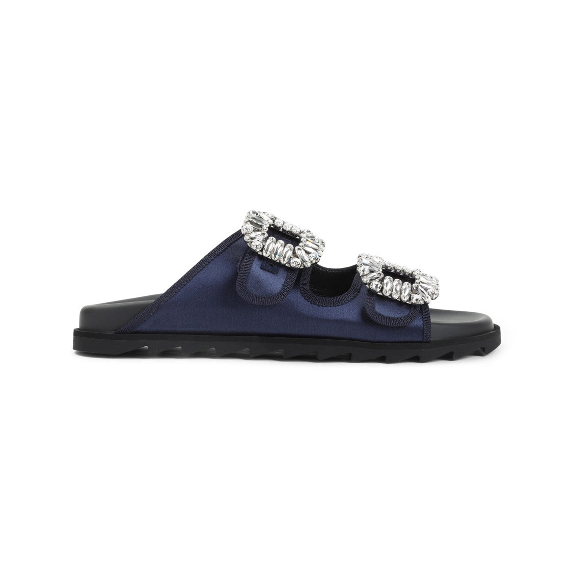 Roger Vivier Deep Blue Satin Slide Sandals