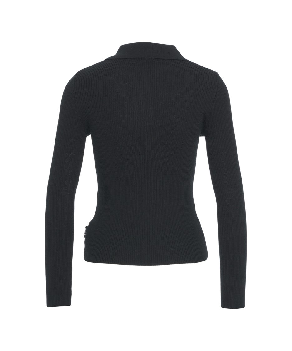 Add Fitted Knit Polo Top With Classic Collar And Ribbed Texture