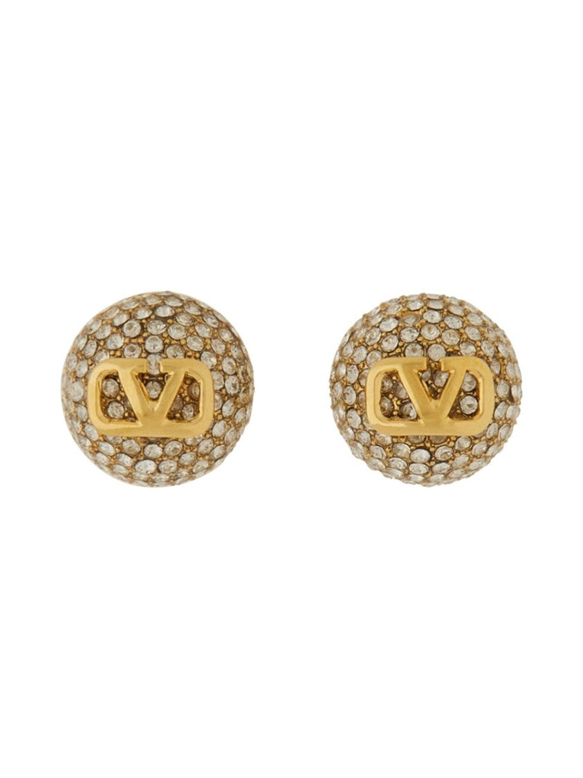 Valentino Garavani Gold-Tone Round Earrings With Signature Logo And Sparkling Embellishments