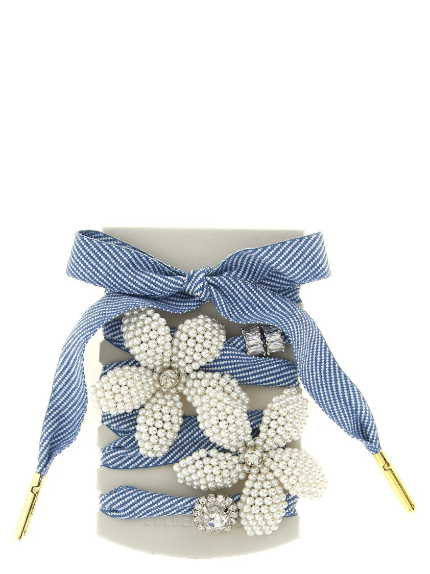 Golden Goose Two-Tone Blue Cotton Shoelaces With Embroidered Charms And Rhinestones