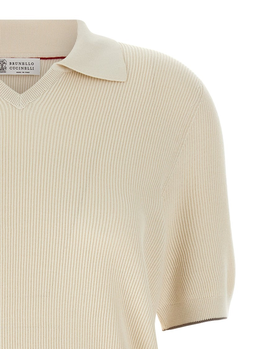 Brunello Cucinelli Ribbed Cotton Knit Polo Shirt
