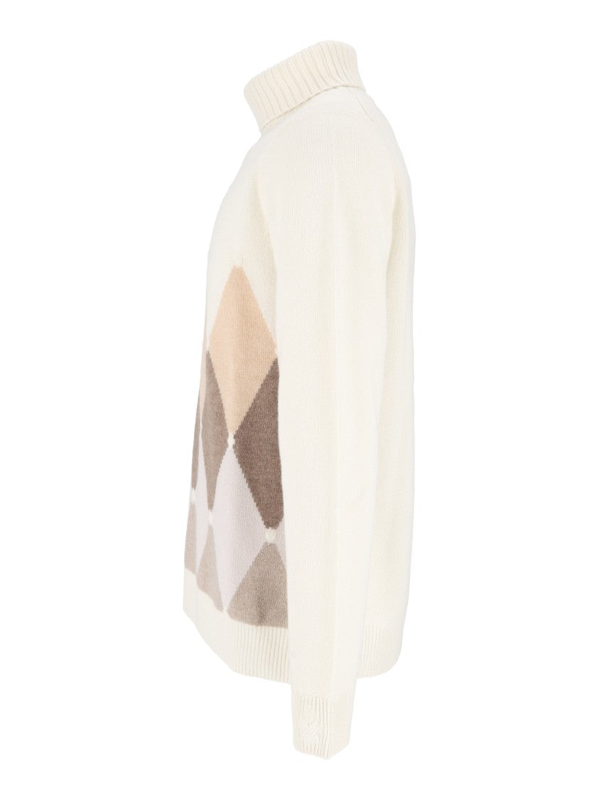 Ballantyne Argyle High-Neck Cashmere Turtleneck Sweater
