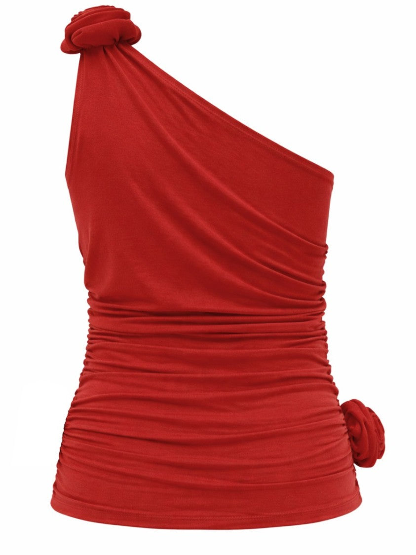Magda Butrym One Shoulder Fitted Ruching Crop Top
