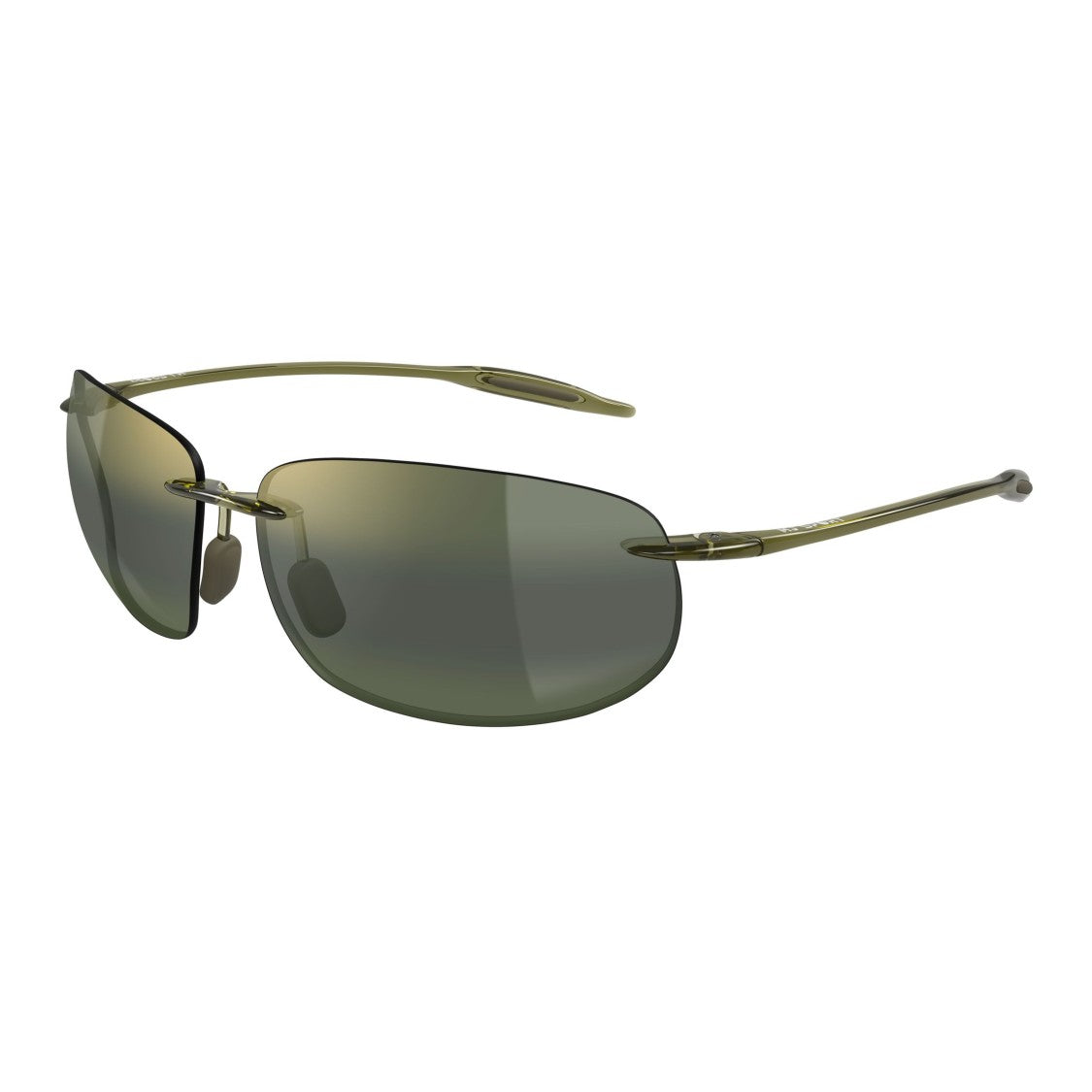 Maui Jim Breakwall Rimless Sunglasses With Rectangular Lenses And Olive-Green Accents