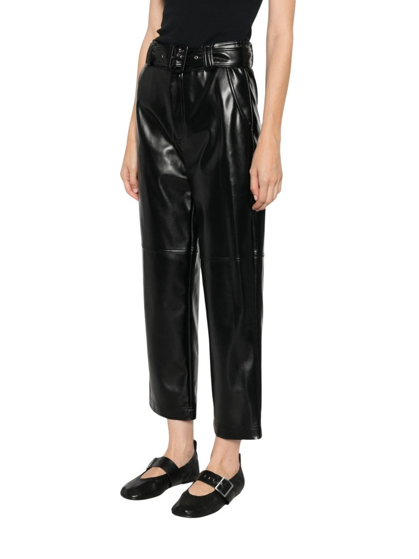 Twin-Set Black Faux Leather High-Waisted Cropped Pants