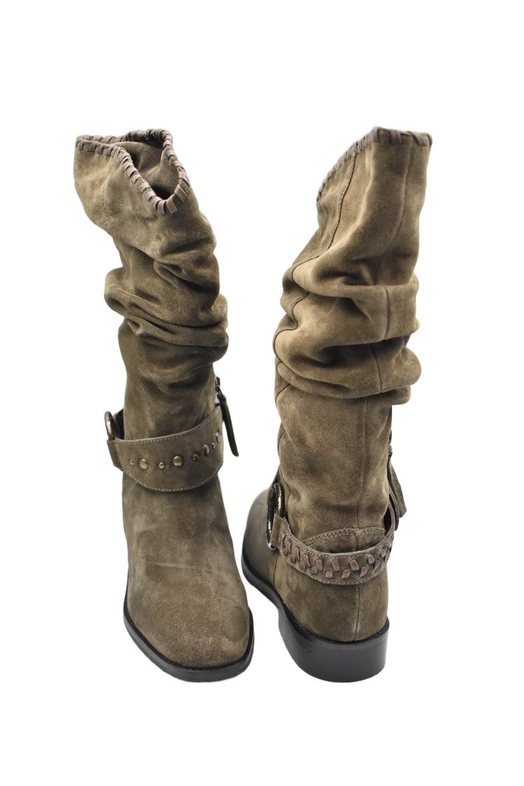 Janet & Janet Slouchy Brown Suede Mid-Calf Boots