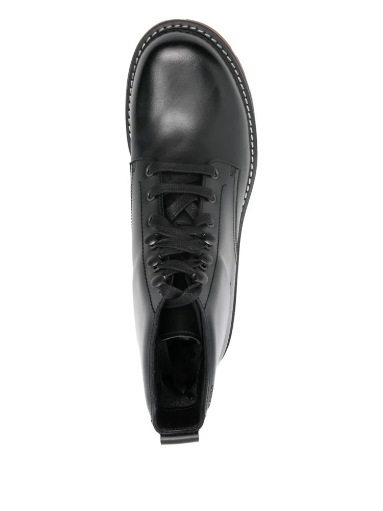 Bally Black Treaded Lace-Up Leather Ankle Boots