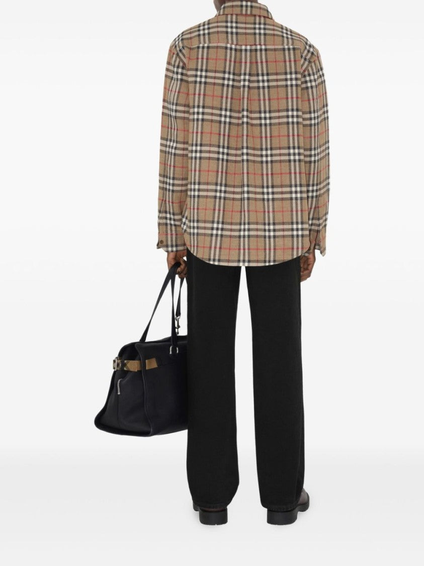 Burberry Beige Checked Shirt With Classic Collar