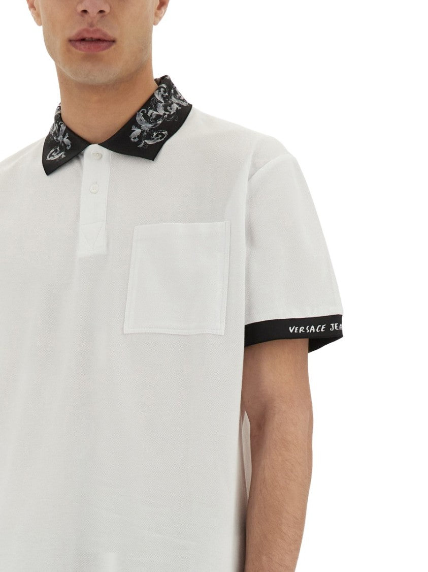 Versace Jeans Couture Polo Shirt With Baroque Outline Collar