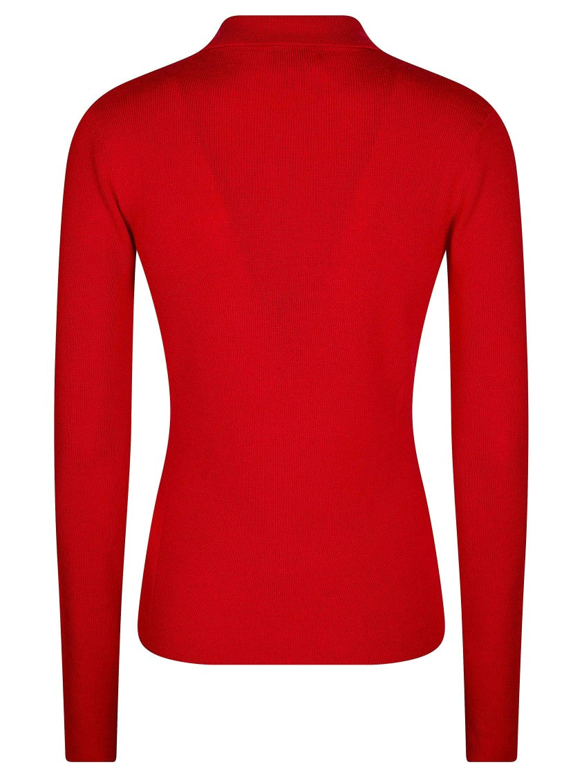 Ganni Fitted Long-Sleeve Ribbed Merino Wool Polo Shirt