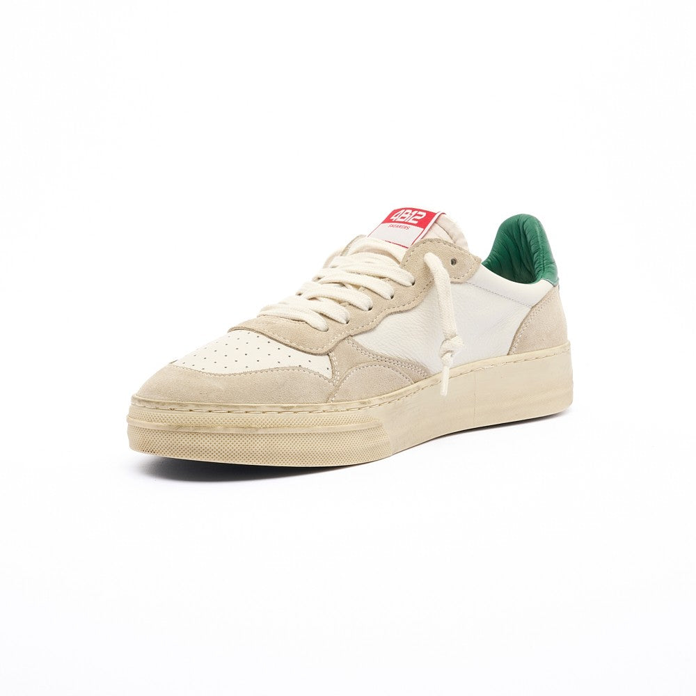 4B12 White Total Leather Flexible Rubber Sneakers