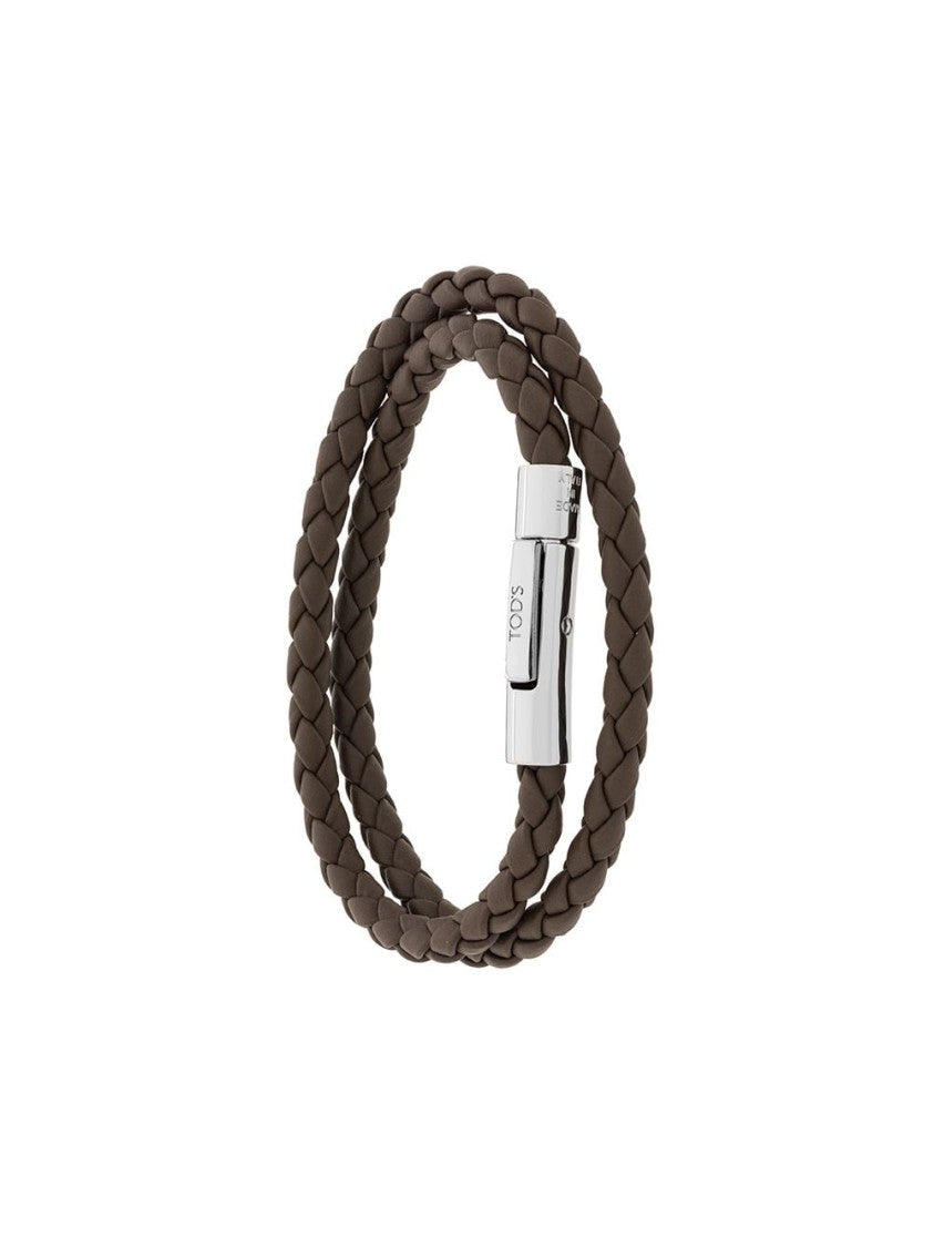 Tod's Braided Brown Bracelet With Engraved Logo Clasp