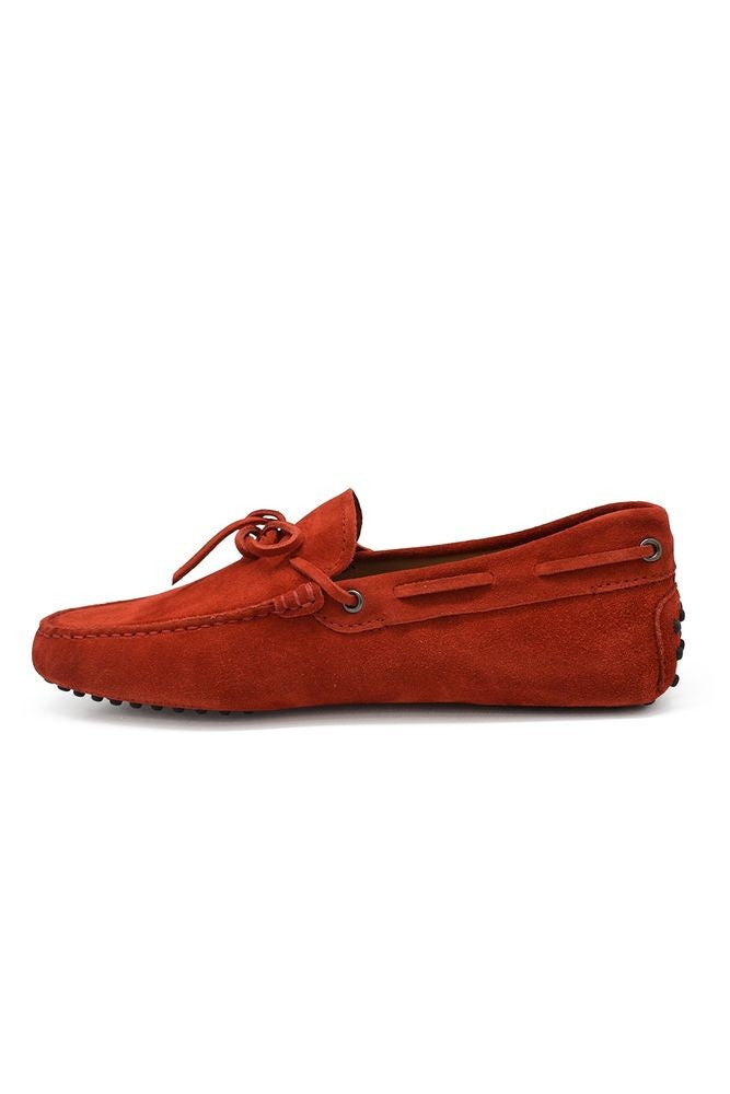 Tod's Red Suede Loafers With Knotted Laces