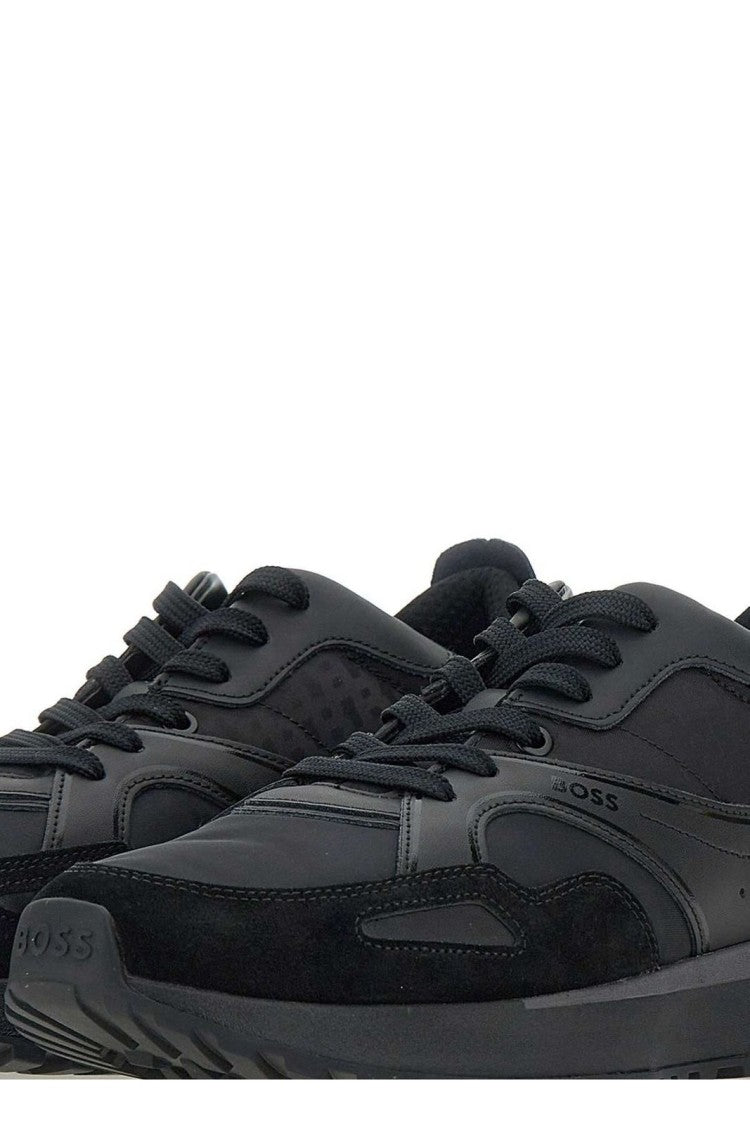 Boss Minimalist Black Low-Top Sneakers With Smooth Finish