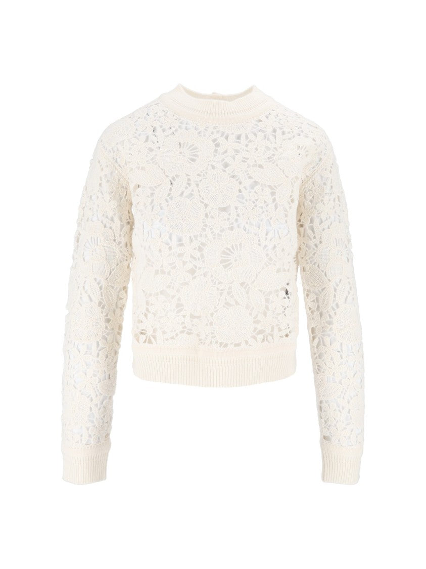 Ermanno Scervino Intricate Floral Lace Cropped Knit Top