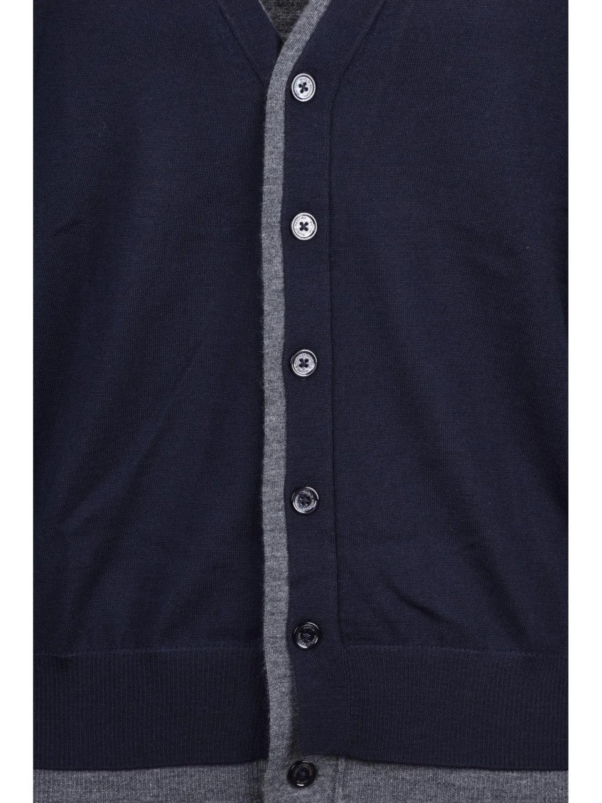 Paolo Pecora Blue Virgin Wool Deep V-Neck Cardigan