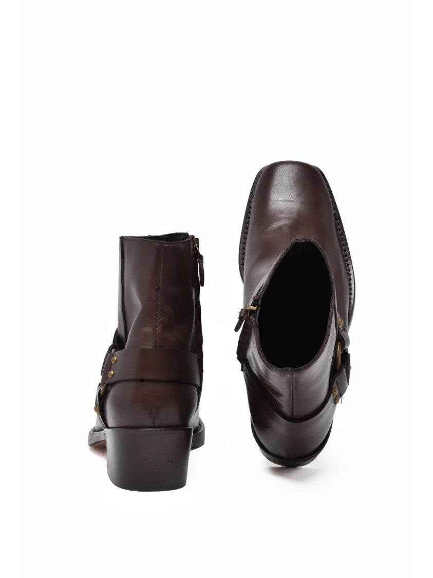 Ame Brown Leather Zip Ankle Boots