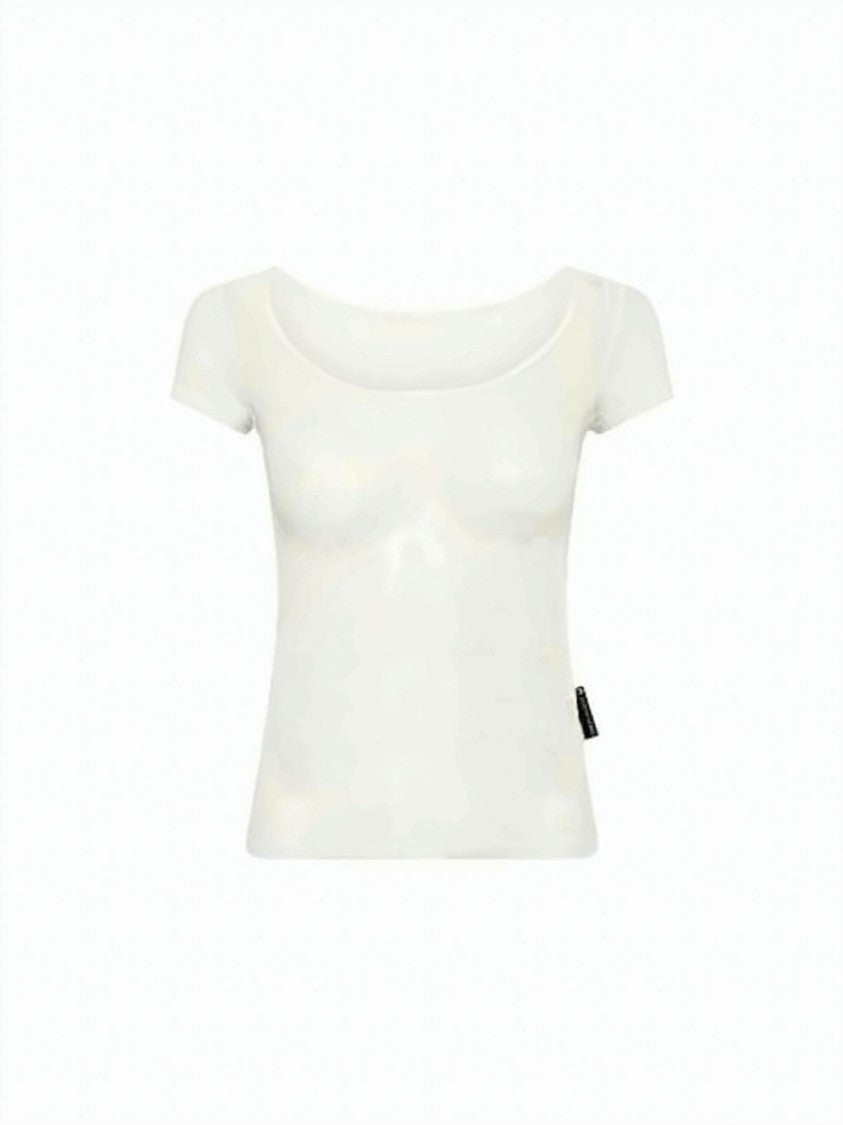 Marine Serre Fitted Short-Sleeve Top With Subtle Texture