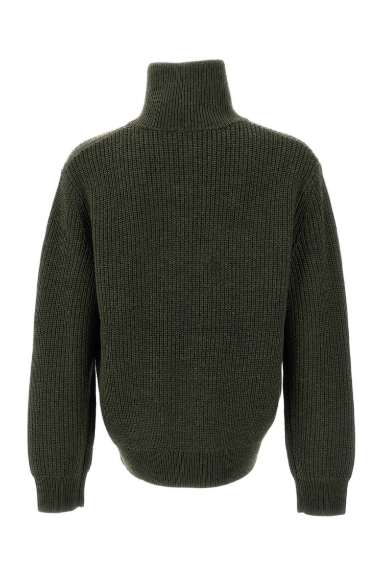 A.P.C. Green Daniel Funnel Neck Zip Wool Sweater