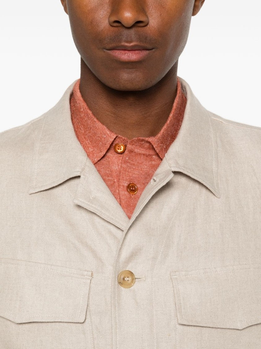 Luigi Bianchi Brando Beige Textured Flap Overshirt