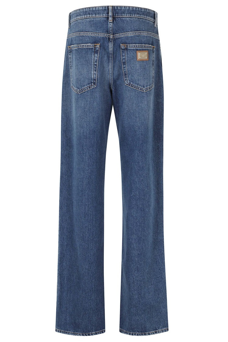 Dolce & Gabbana Denim Five-Pocket Gold-Tone Rivets Cotton Straight-Leg Jeans