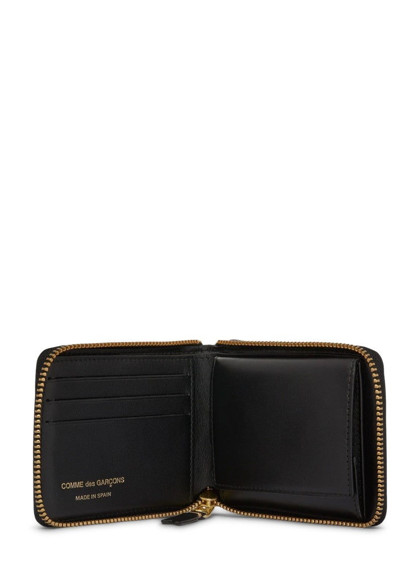 Comme Des Garçons Rectangular Black Calf Leather Wallet With Gold-Tone Zipper