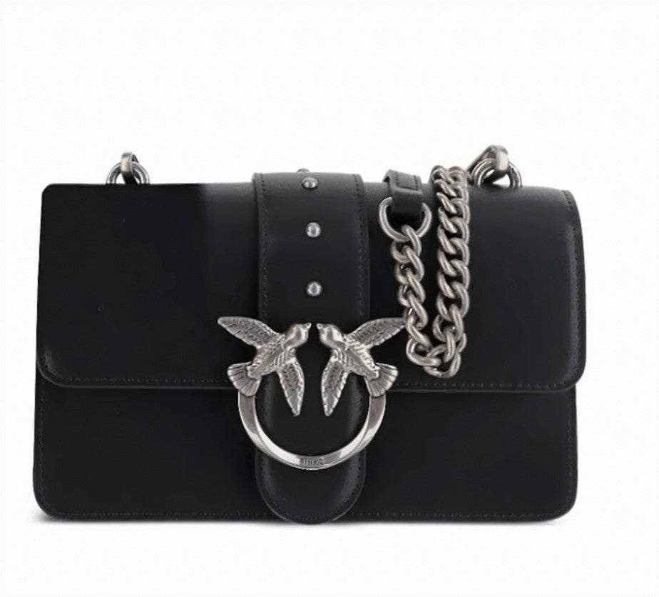 Pinko Black Flap Bird Buckle Shoulder Bag