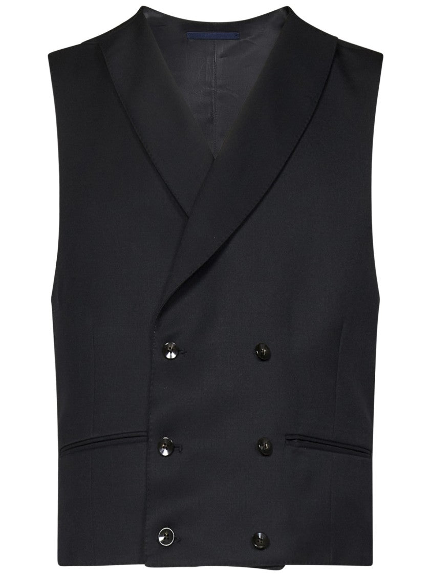 Franzese Collection Double-Breasted Waistcoat In Black Vitale Barberis Canonico Fabric