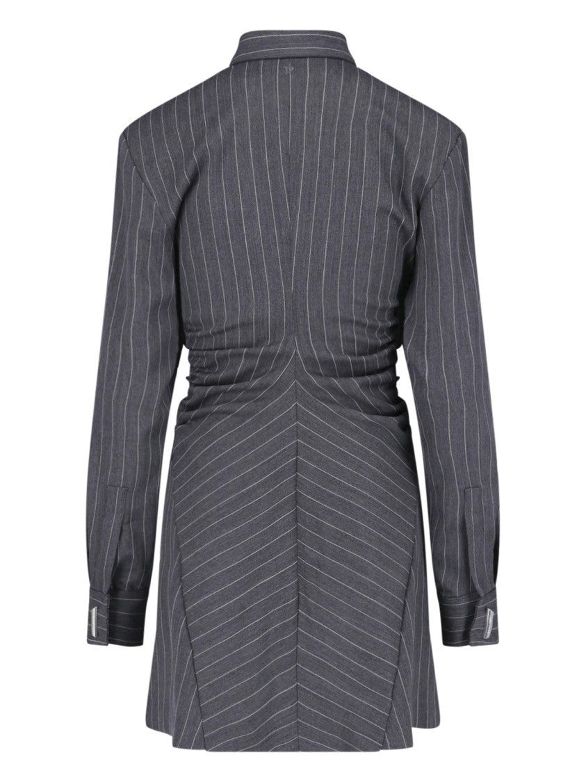 Dondup Grey Gessato Virgin Wool Pinstripe Mini Dress